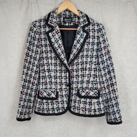 Giancarlo Ferrari Women's Tweed Blazer - Black White Pastel Pink Purple Blue - Picture 7 of 12